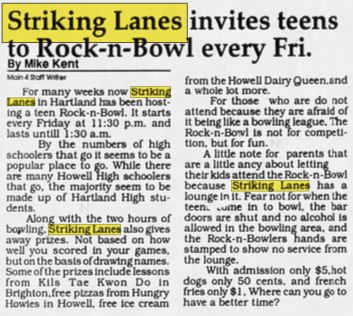 Striking Lanes (Tags Adventure Golf) - Jan 1993 Rock-N-Bowl For Kids